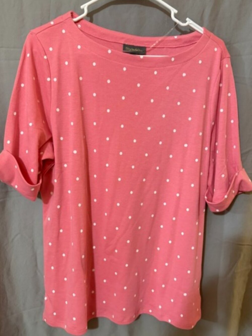 Style & Co. XL Pink White Polka Dot Ruffle Sleeve Top SKU183